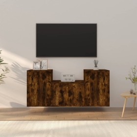 Set TV-Möbel 3-tlg. Sperrholz geräucherte Eiche von vidaXL, TV-Möbel - Ref: Foro24-3188387, Preis: 105,25 €, Rabatt: %