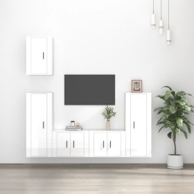 Set de muebles de TV 5 pzas madera contrachapada blanco brillo de vidaXL, Muebles TV - Ref: Foro24-3188776, Precio: 226,63 €,...