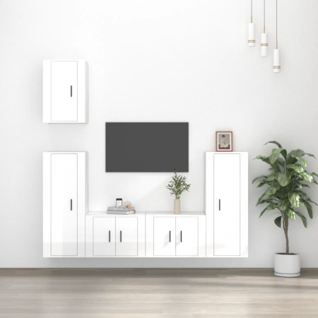 TV furniture set 5 pieces glossy white plywood by vidaXL, TV Furniture - Ref: Foro24-3188776, Price: 226,63 €, Discount: %