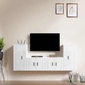 4-piece TV furniture set, glossy white plywood by vidaXL, TV Furniture - Ref: Foro24-3188552, Price: 173,74 €, Discount: %