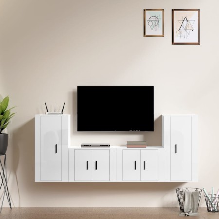 4-piece TV furniture set, glossy white plywood by vidaXL, TV Furniture - Ref: Foro24-3188552, Price: 173,95 €, Discount: %