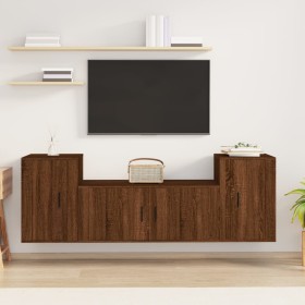 TV furniture set 3 pieces brown oak plywood by vidaXL, TV Furniture - Ref: Foro24-3188517, Price: 145,99 €, Discount: %