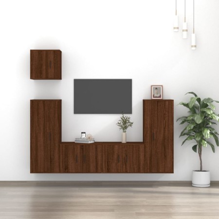 TV furniture set 5 pieces brown oak plywood by vidaXL, TV Furniture - Ref: Foro24-3188789, Price: 218,99 €, Discount: %