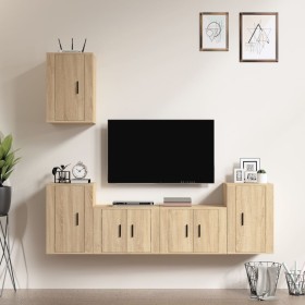 TV furniture set 5 pieces Sonoma oak plywood by vidaXL, TV Furniture - Ref: Foro24-3188569, Price: 189,78 €, Discount: %