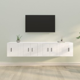 TV furniture set 4 pieces glossy white plywood by vidaXL, TV Furniture - Ref: Foro24-3188432, Price: 129,65 €, Discount: %