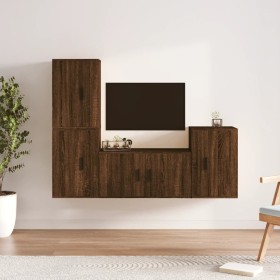 TV furniture set 4 pieces oak brown plywood by vidaXL, TV Furniture - Ref: Foro24-3188613, Price: 165,82 €, Discount: %