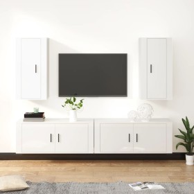 4-piece TV furniture set, glossy white plywood by vidaXL, TV Furniture - Ref: Foro24-3188696, Price: 233,99 €, Discount: %