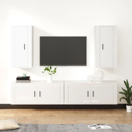 4-piece TV furniture set, glossy white plywood by vidaXL, TV Furniture - Ref: Foro24-3188696, Price: 232,93 €, Discount: %