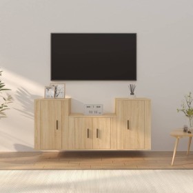 TV furniture set, 3 pieces, oak veneer plywood, Sonoma oak. by vidaXL, TV Furniture - Ref: Foro24-3188385, Price: 111,56 €, D...