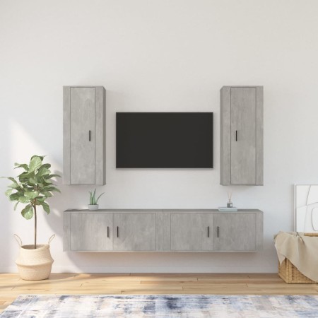 TV furniture set 4 pieces concrete gray plywood by vidaXL, TV Furniture - Ref: Foro24-3188850, Price: 228,99 €, Discount: %