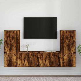 TV furniture set 4 pieces smoked oak plywood by vidaXL, TV Furniture - Ref: Foro24-3188771, Price: 178,99 €, Discount: %