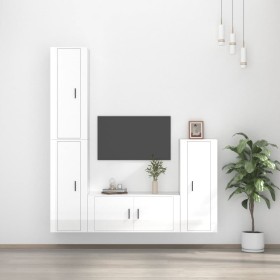 TV furniture set 4 pieces glossy white plywood by vidaXL, TV Furniture - Ref: Foro24-3188792, Price: 233,84 €, Discount: %