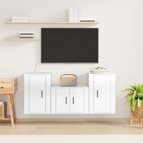 TV furniture set 3 pieces glossy white plywood by vidaXL, TV Furniture - Ref: Foro24-3188496, Price: 110,52 €, Discount: %