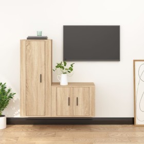 TV furniture set 2 pieces sonoma oak plywood by vidaXL, TV Furniture - Ref: Foro24-3188721, Price: 98,48 €, Discount: %