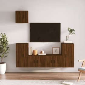 TV furniture set 5 pieces brown oak plywood by vidaXL, TV Furniture - Ref: Foro24-3188589, Price: 204,99 €, Discount: %