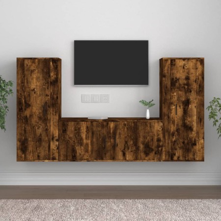 TV furniture set 3 pieces smoked oak plywood by vidaXL, TV Furniture - Ref: Foro24-3188763, Price: 169,38 €, Discount: %