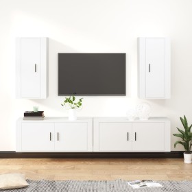 TV furniture set, 4-piece white plywood. by vidaXL, TV Furniture - Ref: Foro24-3188694, Price: 222,83 €, Discount: %