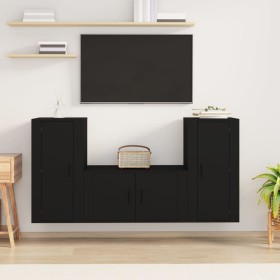 3-piece TV furniture set made of black plywood by vidaXL, TV Furniture - Ref: Foro24-3188527, Price: 163,08 €, Discount: %