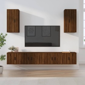 TV furniture set 6 pieces brown oak plywood by vidaXL, TV Furniture - Ref: Foro24-3188693, Price: 255,70 €, Discount: %