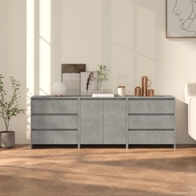 Dreiteiliges Sideboard aus betongrauem Holzwerkstoff von vidaXL, Sideboards - Ref: Foro24-3098068, Preis: 217,06 €, Rabatt: %