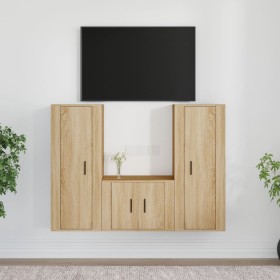 TV furniture set, 3 pieces, oak veneer plywood, Sonoma oak. by vidaXL, TV Furniture - Ref: Foro24-3188745, Price: 156,79 €, D...