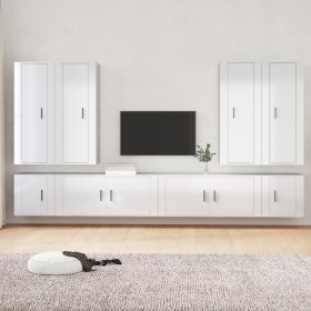 TV-Möbelset 8-teilig aus glänzend weißem Sperrholz von vidaXL, TV-Möbel - Ref: Foro24-3188856, Preis: 443,74 €, Rabatt: %