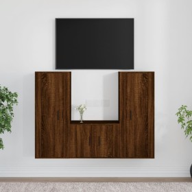 TV furniture set 3 pieces brown oak plywood by vidaXL, TV Furniture - Ref: Foro24-3188749, Price: 156,43 €, Discount: %