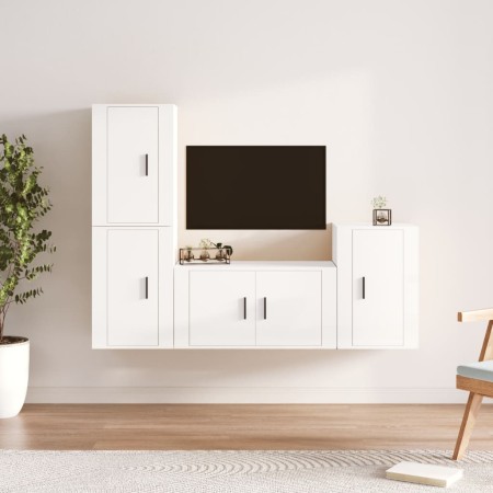 TV-Möbelset 4-teilig aus glänzend weißem Sperrholz von vidaXL, TV-Möbel - Ref: Foro24-3188608, Preis: 161,12 €, Rabatt: %