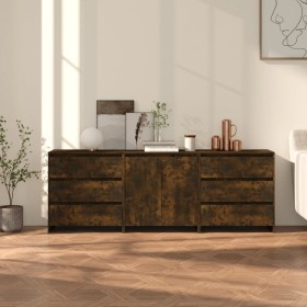 3-teiliges Sideboard aus verarbeitetem Holz in Raucheiche-Farbe von vidaXL, Sideboards - Ref: Foro24-3098070, Preis: 220,38 €...