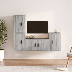 TV-Möbelset 4-teilig Sonoma graues Sperrholz von vidaXL, TV-Möbel - Ref: Foro24-3188612, Preis: 153,97 €, Rabatt: %