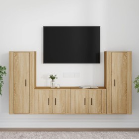 TV furniture set 4 pieces Sonoma oak plywood by vidaXL, TV Furniture - Ref: Foro24-3188769, Price: 194,99 €, Discount: %