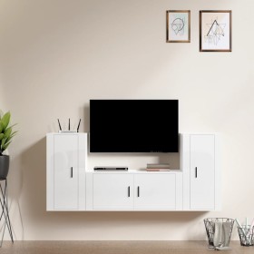 TV-Möbelset 3-teilig aus glänzend weißem Sperrholz von vidaXL, TV-Möbel - Ref: Foro24-3188536, Preis: 167,09 €, Rabatt: %