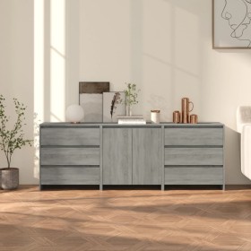 3-teiliges Sideboard aus gefertigtem Holz in Sonoma-Grau von vidaXL, Sideboards - Ref: Foro24-3098071, Preis: 220,99 €, Rabat...