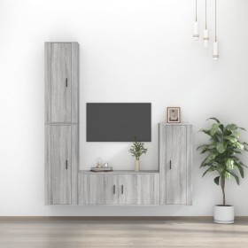 TV furniture set 4 pieces Sonoma gray plywood by vidaXL, TV Furniture - Ref: Foro24-3188796, Price: 211,99 €, Discount: %