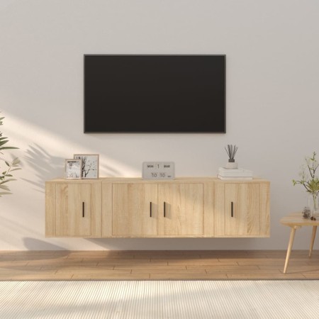 TV furniture set, 3 pieces, oak veneer plywood, Sonoma oak. by vidaXL, TV Furniture - Ref: Foro24-3188401, Price: 110,42 €, D...