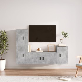 4-piece TV furniture set made of gray concrete plywood. by vidaXL, TV Furniture - Ref: Foro24-3188602, Price: 167,80 €, Disco...