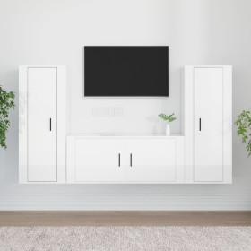 TV furniture set 3 pieces glossy white plywood by vidaXL, TV Furniture - Ref: Foro24-3188760, Price: 178,27 €, Discount: %