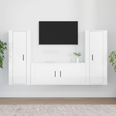 TV-Möbelset 3-teilig aus glänzend weißem Sperrholz von vidaXL, TV-Möbel - Ref: Foro24-3188760, Preis: 178,27 €, Rabatt: %