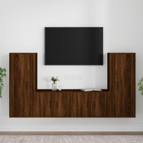 TV furniture set 4 pieces oak brown plywood by vidaXL, TV Furniture - Ref: Foro24-3188773, Price: 199,83 €, Discount: %