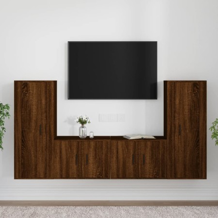 TV furniture set 4 pieces oak brown plywood by vidaXL, TV Furniture - Ref: Foro24-3188773, Price: 200,99 €, Discount: %