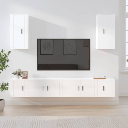 TV-Möbelset 6-teilig aus glänzend weißem Sperrholz von vidaXL, TV-Möbel - Ref: Foro24-3188688, Preis: 252,07 €, Rabatt: %