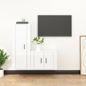 TV furniture set 2 pieces glossy white plywood by vidaXL, TV Furniture - Ref: Foro24-3188720, Price: 94,74 €, Discount: %