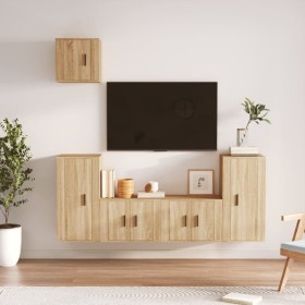 TV furniture set 5 pieces Sonoma oak plywood by vidaXL, TV Furniture - Ref: Foro24-3188585, Price: 196,12 €, Discount: %