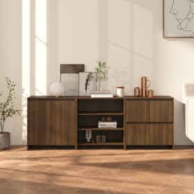 3-teiliges Sideboard aus braunem Eichenholzholz von vidaXL, Sideboards - Ref: Foro24-3098080, Preis: 185,99 €, Rabatt: %