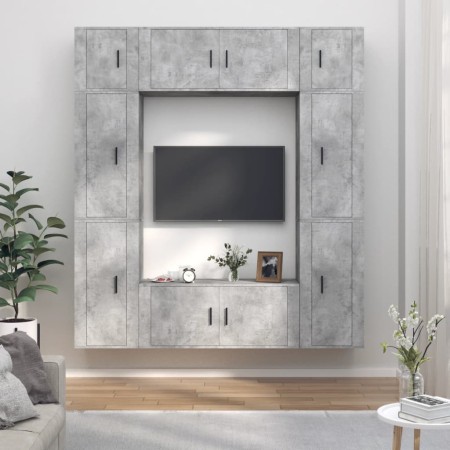 TV furniture set, 8 pieces, gray concrete plywood by vidaXL, TV Furniture - Ref: Foro24-3188642, Price: 377,99 €, Discount: %