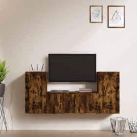 TV furniture set 3 pieces smoked oak plywood by vidaXL, TV Furniture - Ref: Foro24-3188539, Price: 157,36 €, Discount: %