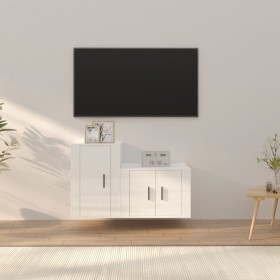 TV furniture set 2 pieces glossy white plywood by vidaXL, TV Furniture - Ref: Foro24-3188392, Price: 79,18 €, Discount: %