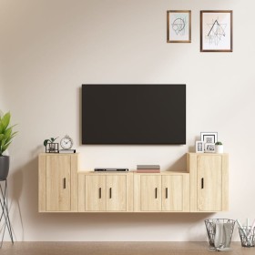 TV furniture set 4 pieces Sonoma oak plywood by vidaXL, TV Furniture - Ref: Foro24-3188545, Price: 152,10 €, Discount: %