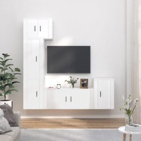 Set de muebles de TV 5 pzas madera contrachapada blanco brillo de vidaXL, Muebles TV - Ref: Foro24-3188624, Precio: 224,99 €,...