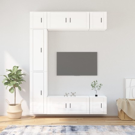 TV-Möbelset 7-teilig aus glänzend weißem Sperrholz von vidaXL, TV-Möbel - Ref: Foro24-3188824, Preis: 373,20 €, Rabatt: %